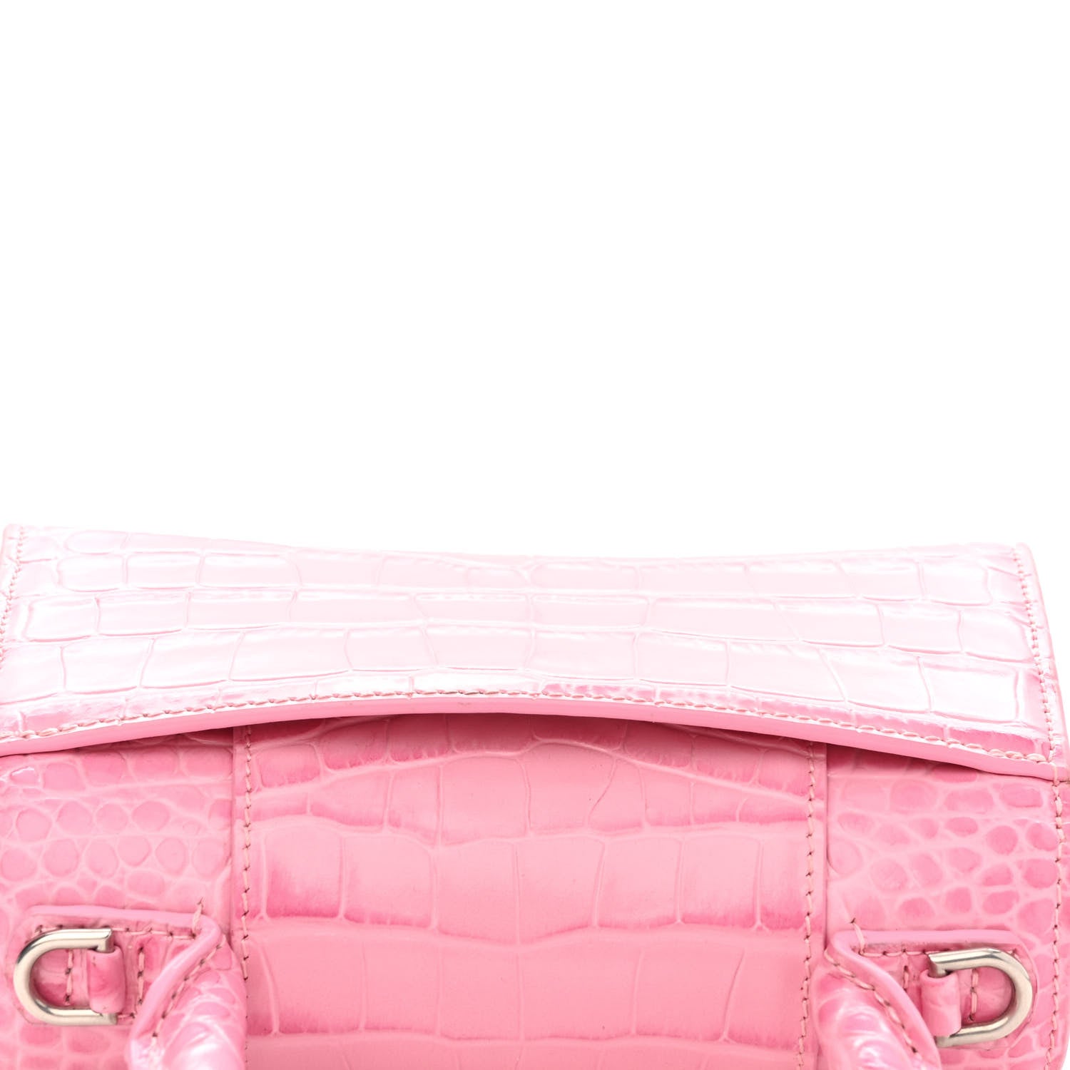 Balenciaga Shiny Calfskin Crocodile Embossed Hourglass Top Handle Bag XS Pink 11 of 14
