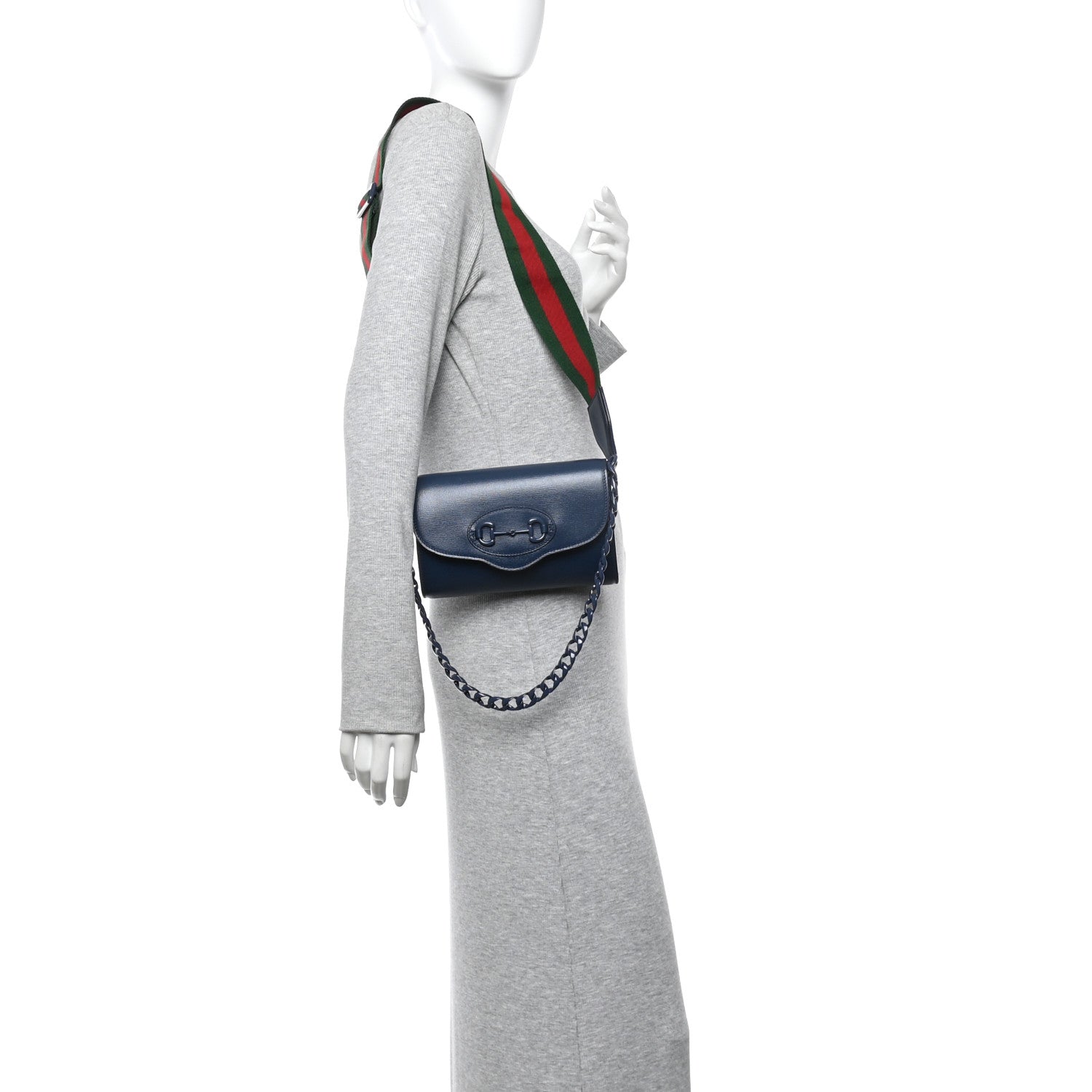 Gucci Azalea Calfskin Web Monochrome Mini Horsebit 1955 Chain Shoulder Bag Blue 2 of 11