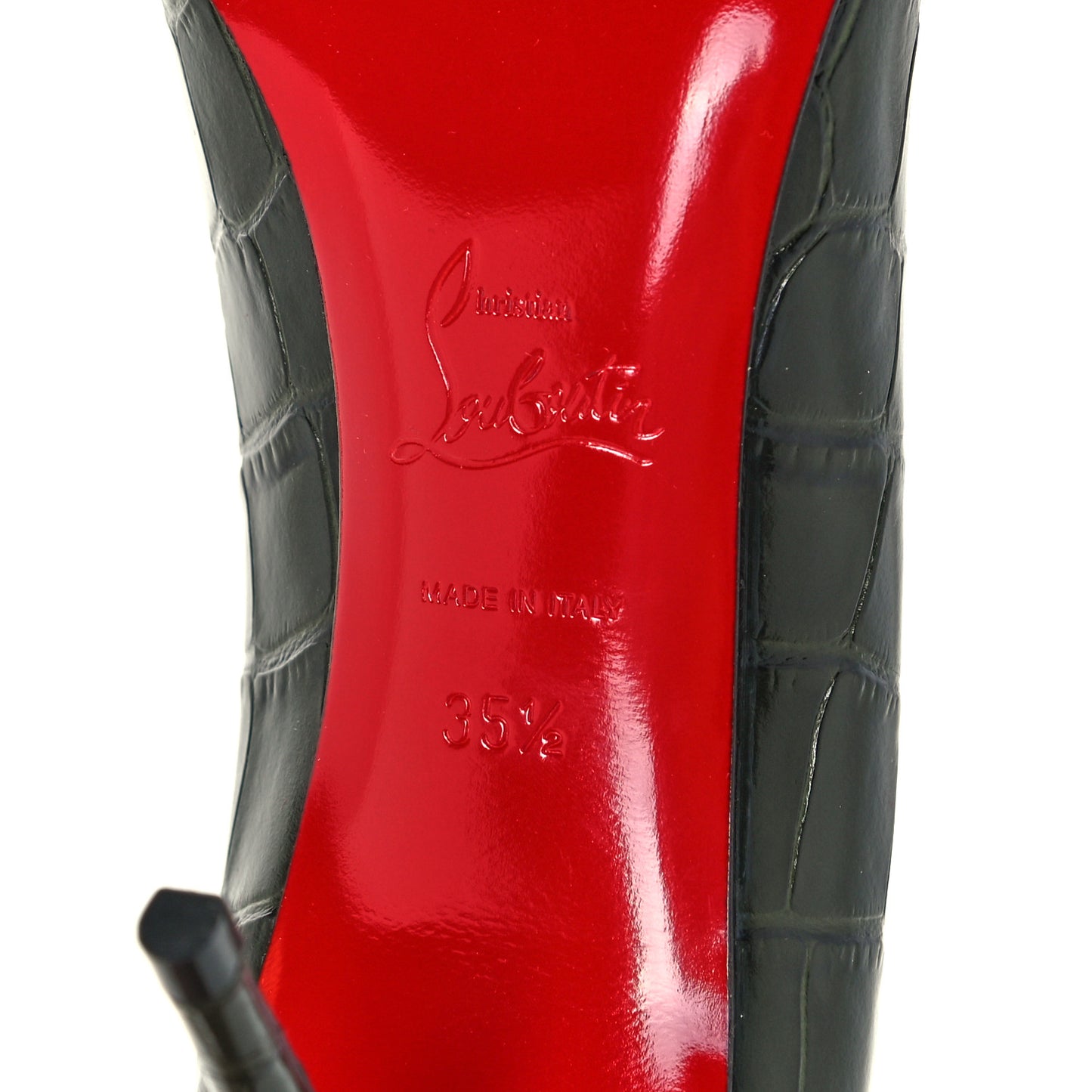 Calfskin Crocodile Embossed Kate 85 Pumps 35.5 Forest Night