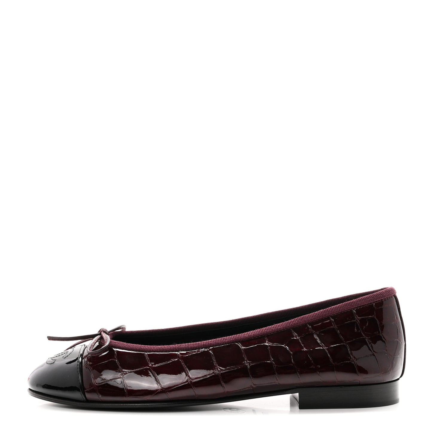 Patent Calfskin Crocodile Embossed Ballerina Flats 36.5 Dark Burgundy Black