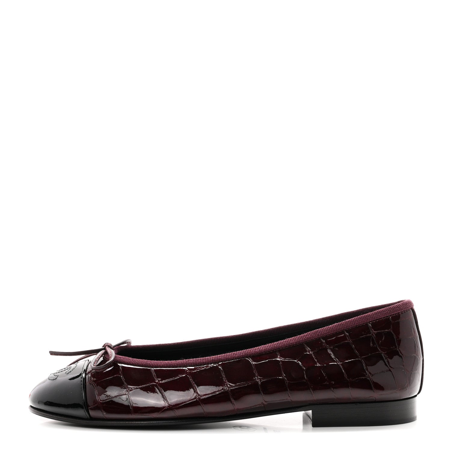 Chanel Patent Calfskin Crocodile Embossed Ballerina Flats 36.5 Dark Burgundy Black 1 of 10