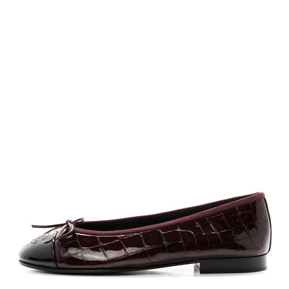 Chanel Patent Calfskin Crocodile Embossed Ballerina Flats 36.5 Dark Burgundy Black 1 of 10
