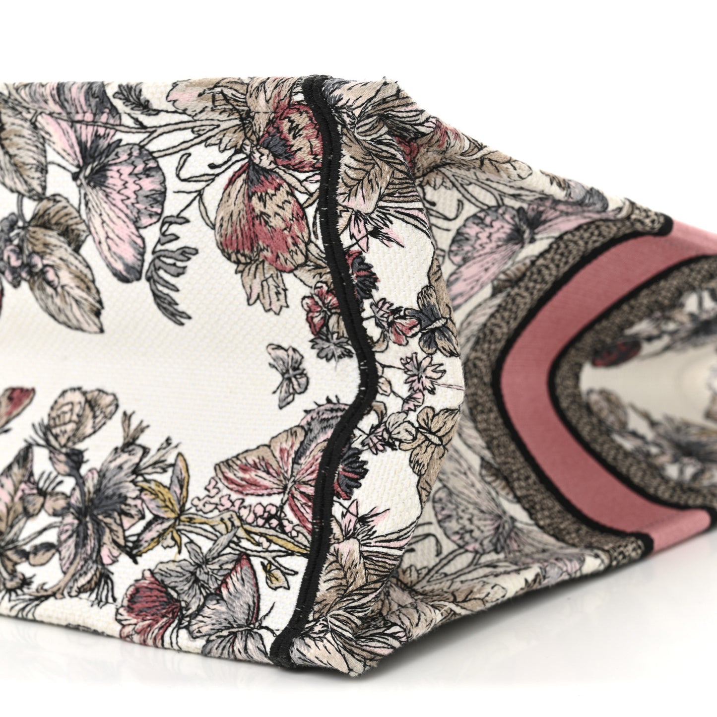 Canvas Embroidered Large Butterfly Around The World Book Tote White Pastel Pink