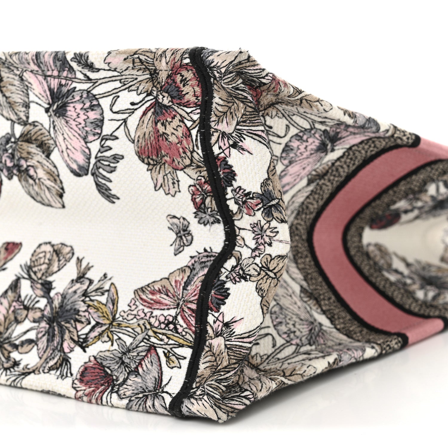 Christian Dior Canvas Embroidered Large Butterfly Around The World Book Tote White Pastel Pink 10 of 12