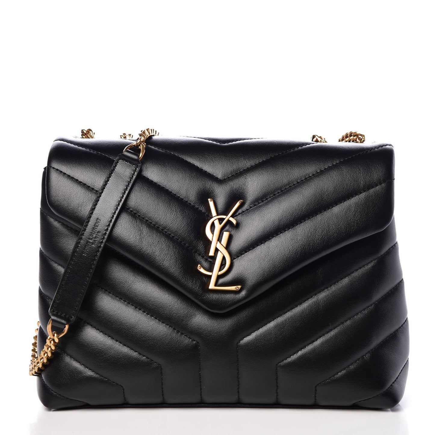 Calfskin Y Quilted Monogram Small Loulou Chain Satchel Black