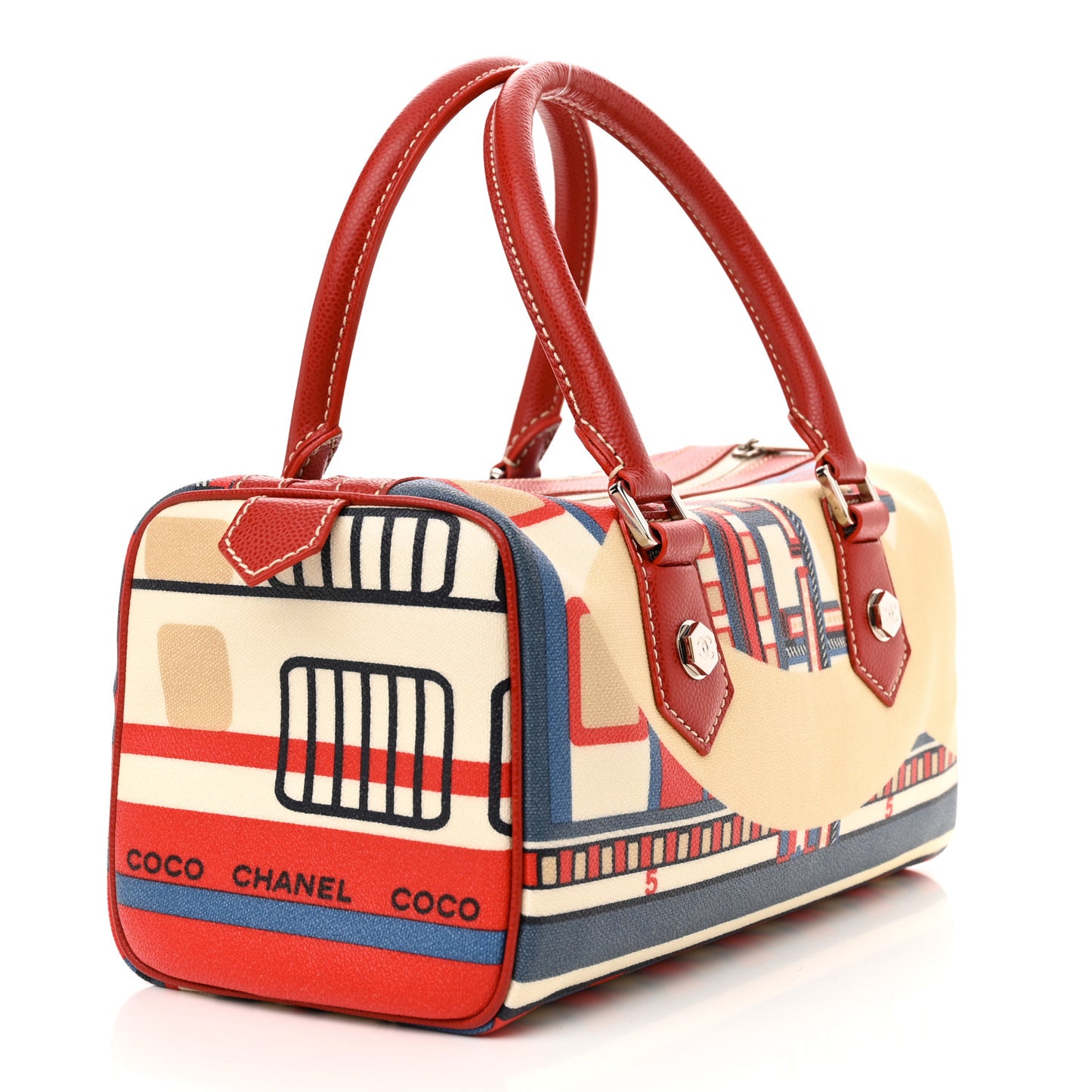 Coated Canvas Le Train Boston Bag Red