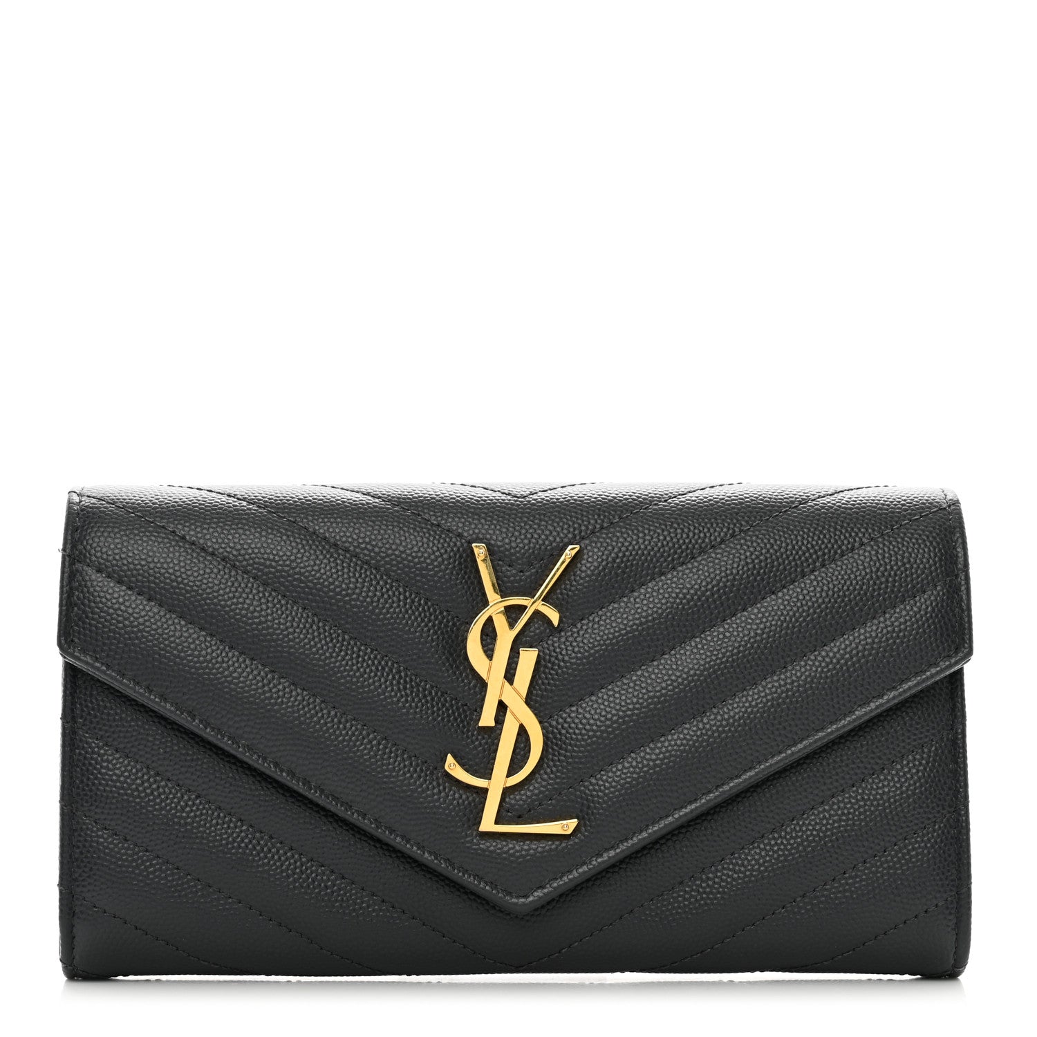 Saint Laurent Grain De Poudre Matelasse Chevron Monogram Flap Wallet Dark Smog 1 of 8