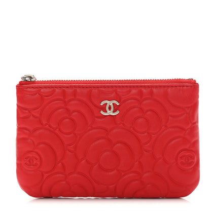 Chanel Goatskin Camellia Embossed Cosmetic Pouch Red 1 of 8