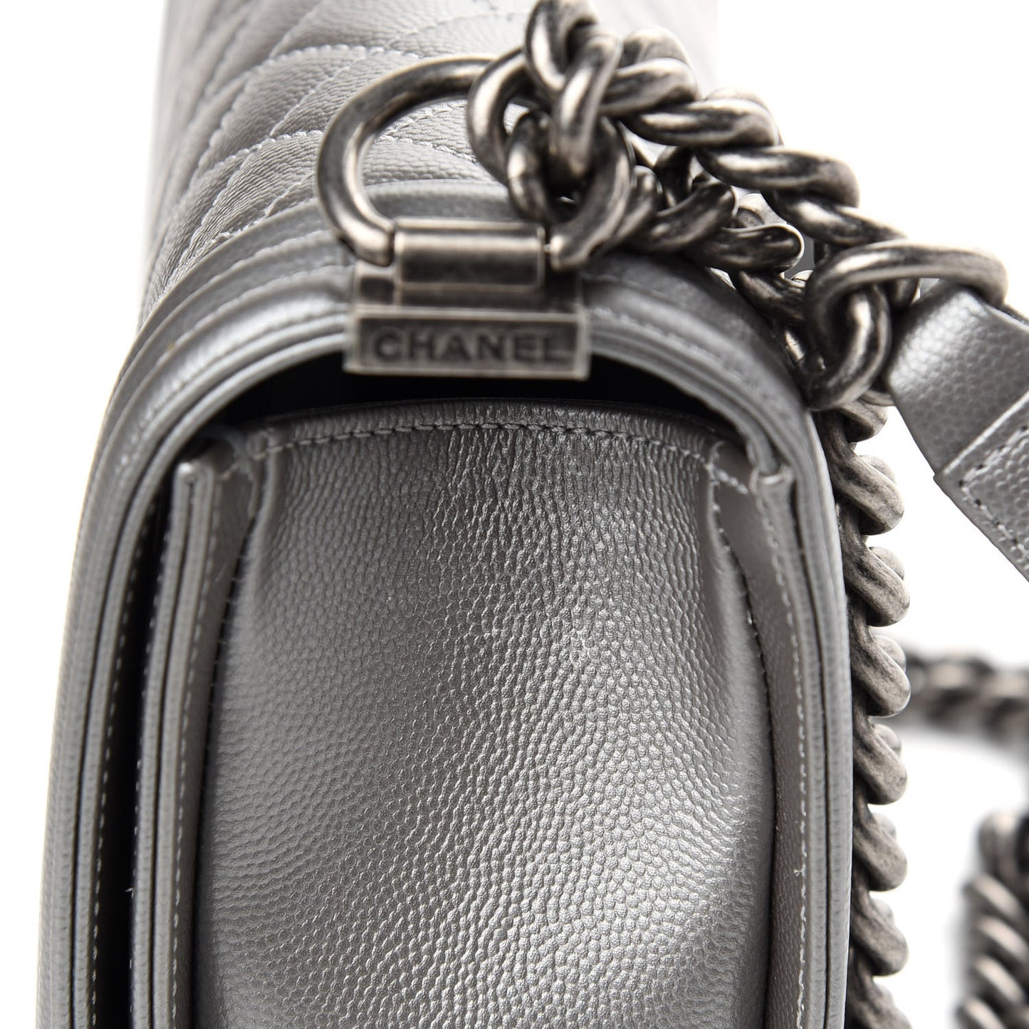 Metallic Caviar Quilted Medium Boy Flap Silver