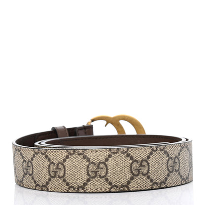 Gucci GG Supreme Monogram Matte Plutone Calfskin Double G 30mm Belt 90 36 Beige Ebony New Acero 2 of 5