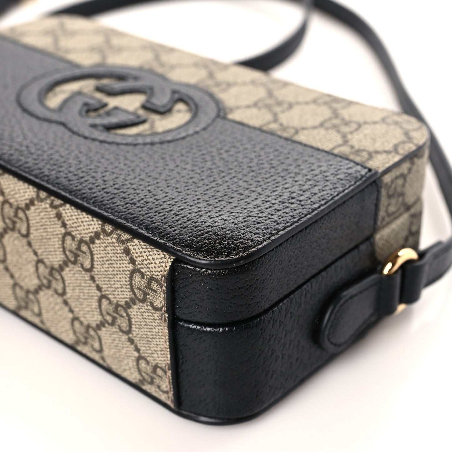 GG Supreme Monogram Textured Dollar Calfskin Mini New Basket Shoulder Bag Beige Ebony Black