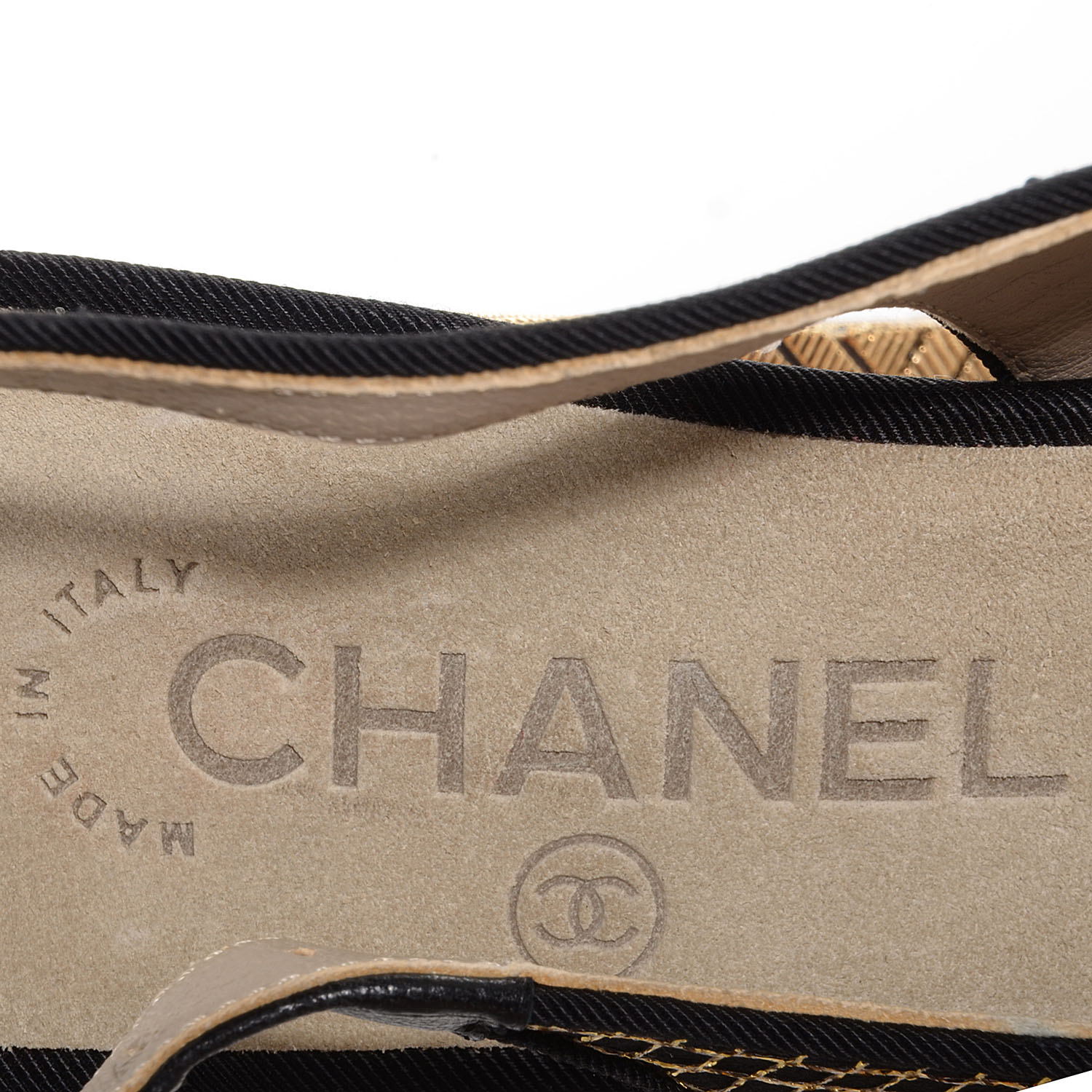 Chanel Latice Camellia Slingback Pumps 37.5 Black Gold 8 of 8