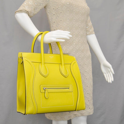 Celine Drummed Calfskin Mini Luggage Citron 2 of 10