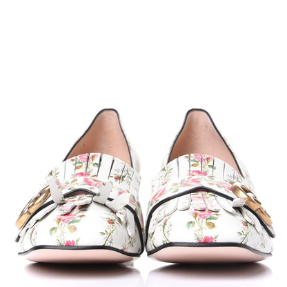 Gucci Calfskin Rose Print GG Marmont Fringe 50mm Loafer Pumps 41.5 Multicolor 2 of 10