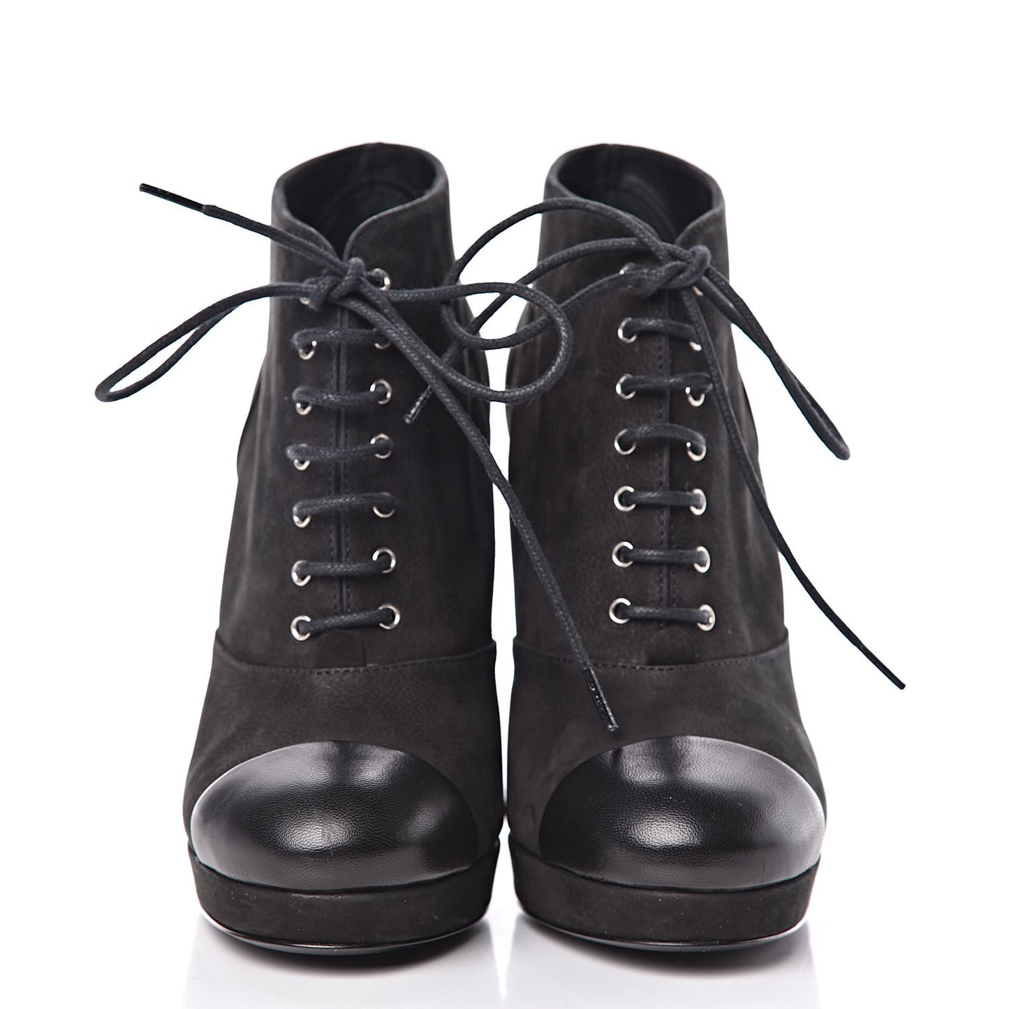 Suede Calfskin Lace Up Short Boots 35.5 Black