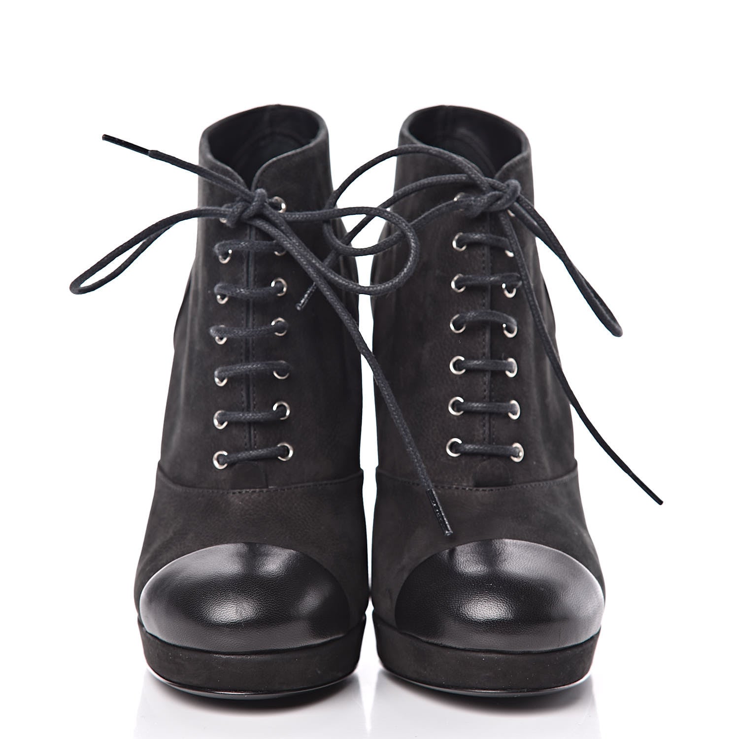 Chanel Suede Calfskin Lace Up Short Boots 35.5 Black 2 of 8