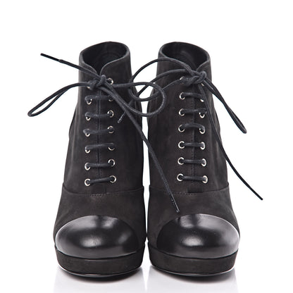 Chanel Suede Calfskin Lace Up Short Boots 35.5 Black 2 of 8
