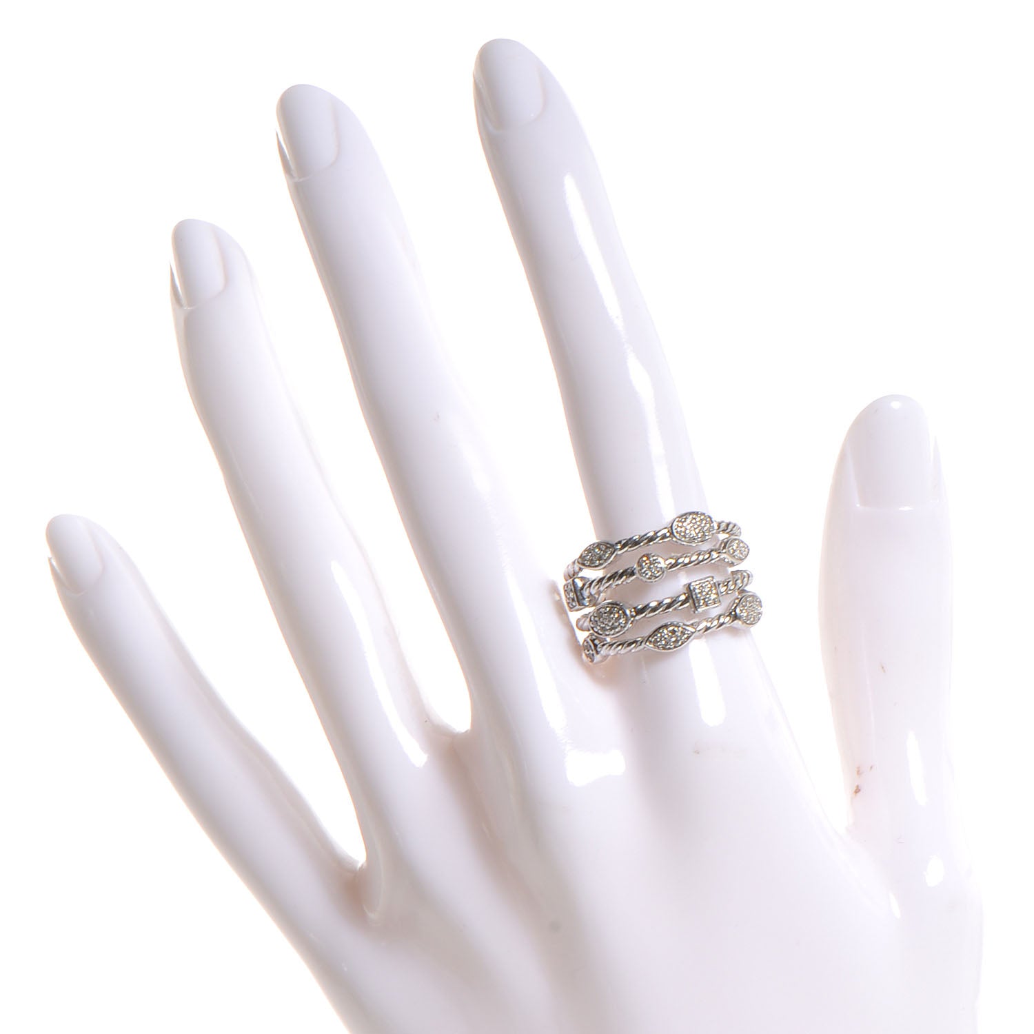 David Yurman Sterling Silver Diamond Confetti 4 Row Ring 8 2 of 6