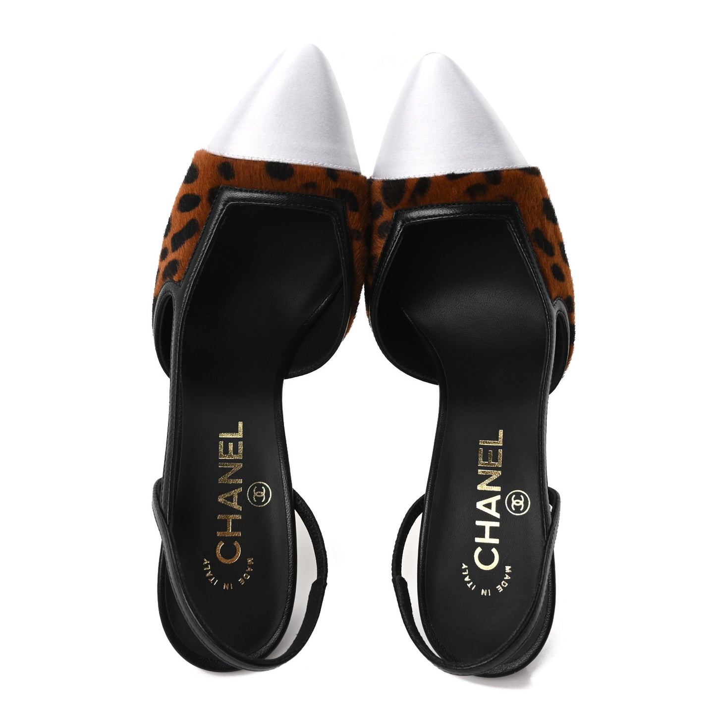 Lambskin Mixed Fibers Cap Toe CC Slingback Pumps 38 Brown Black White