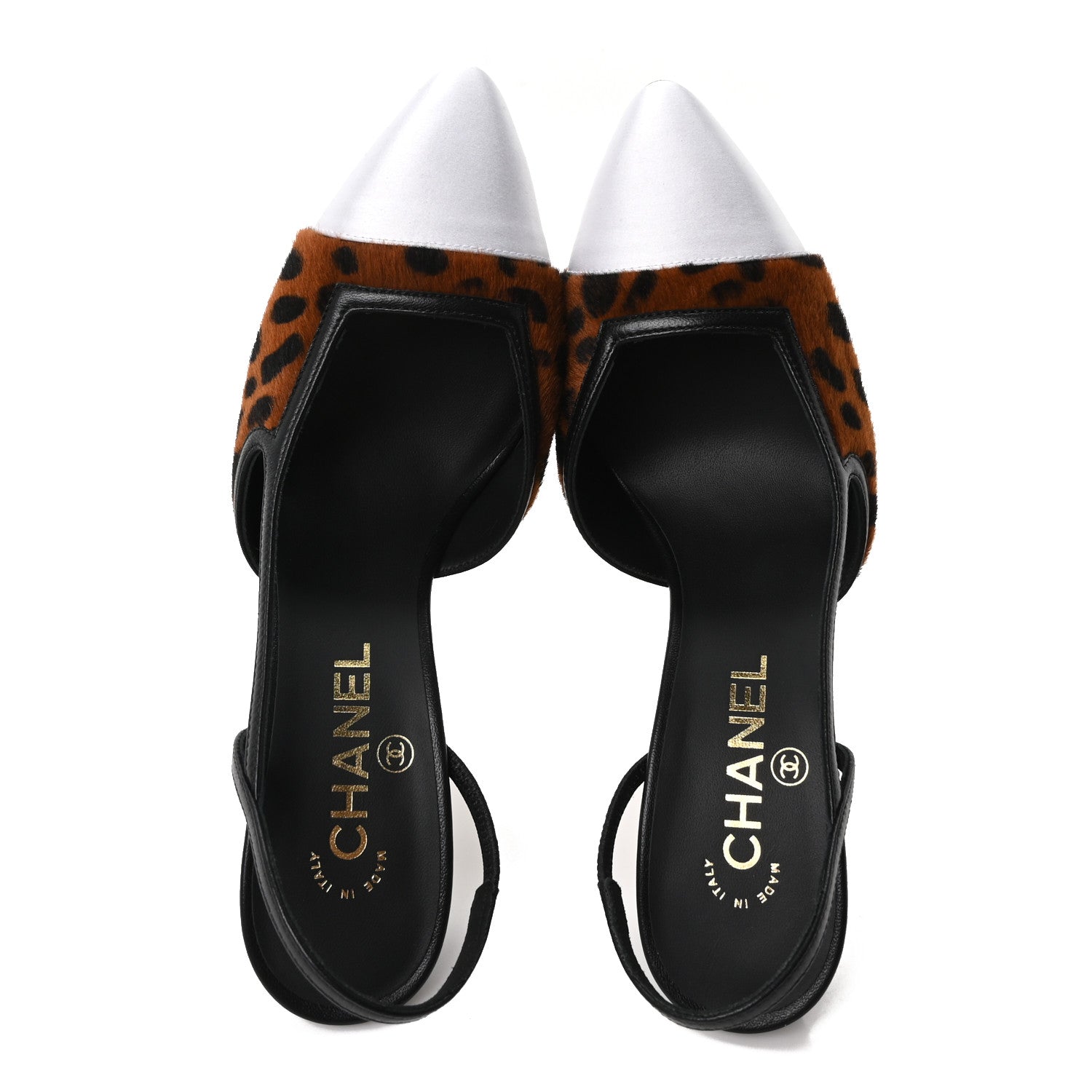 Chanel Lambskin Mixed Fibers Cap Toe CC Slingback Pumps 38 Brown Black White 2 of 9