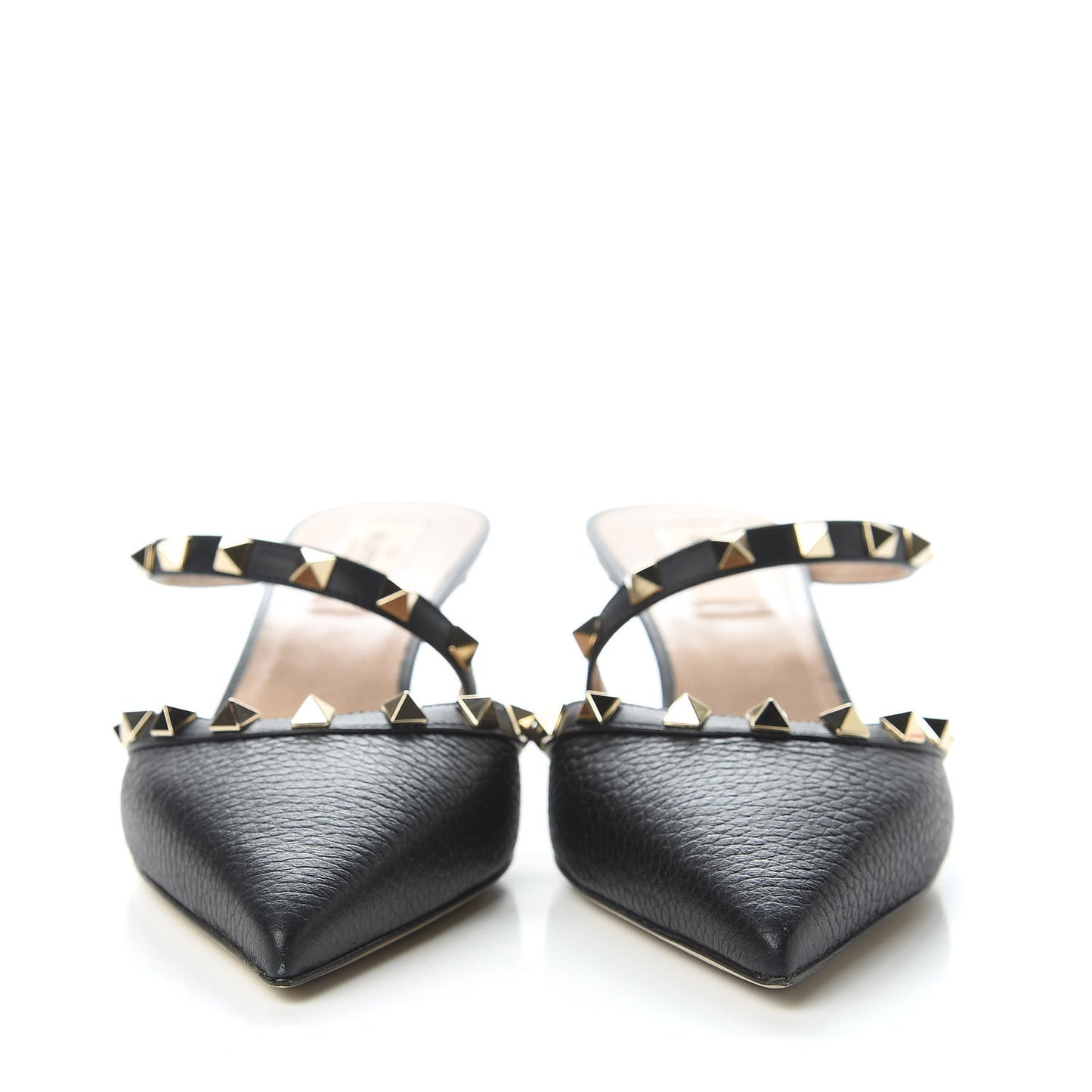 Pebbled Calfskin Rockstud Cross Strap 50mm Mules 37.5 Black