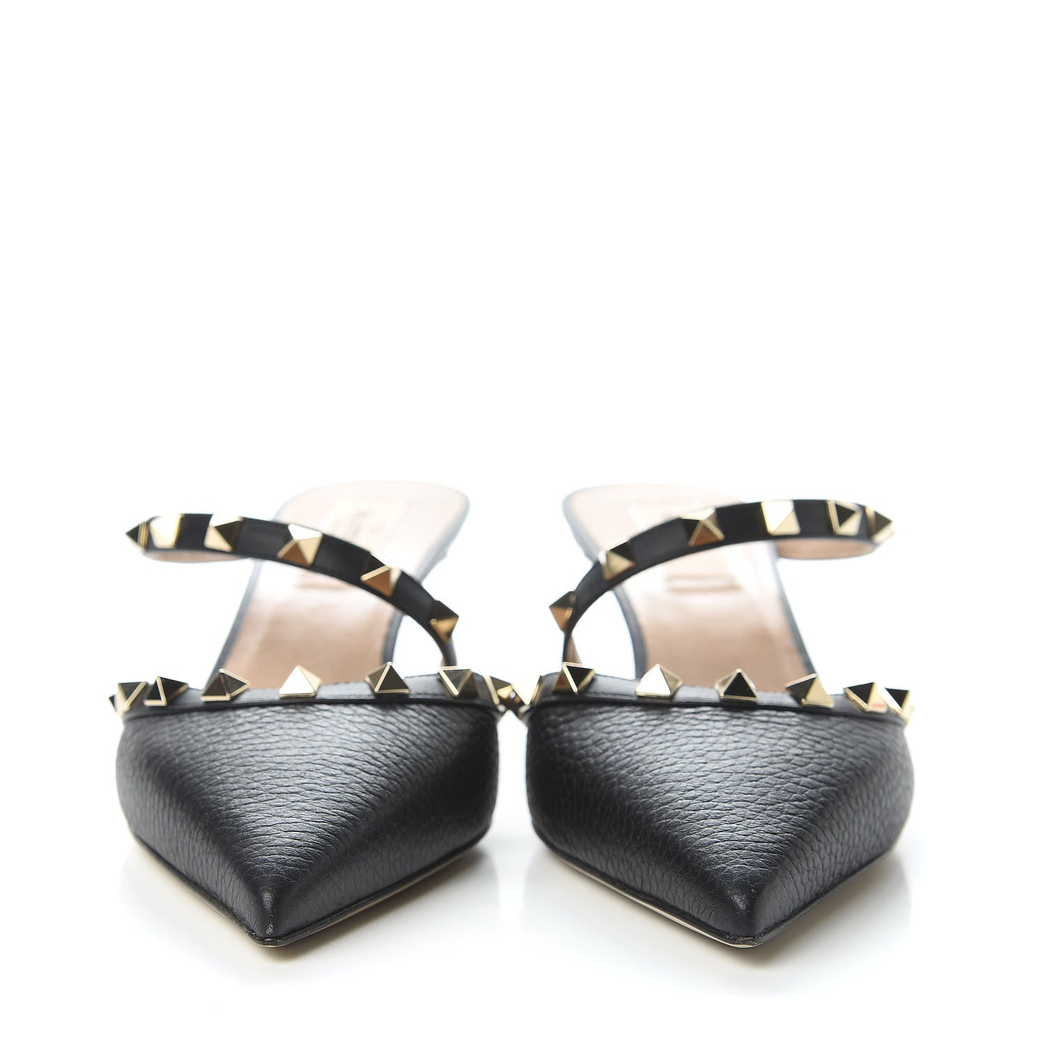 Valentino Garavani Pebbled Calfskin Rockstud Cross Strap 50mm Mules 37.5 Black 2 of 9