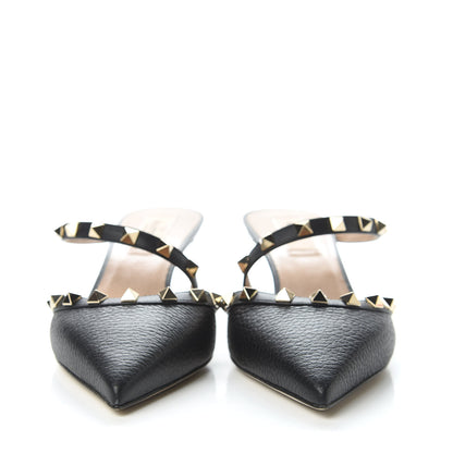 Valentino Garavani Pebbled Calfskin Rockstud Cross Strap 50mm Mules 37.5 Black 2 of 9
