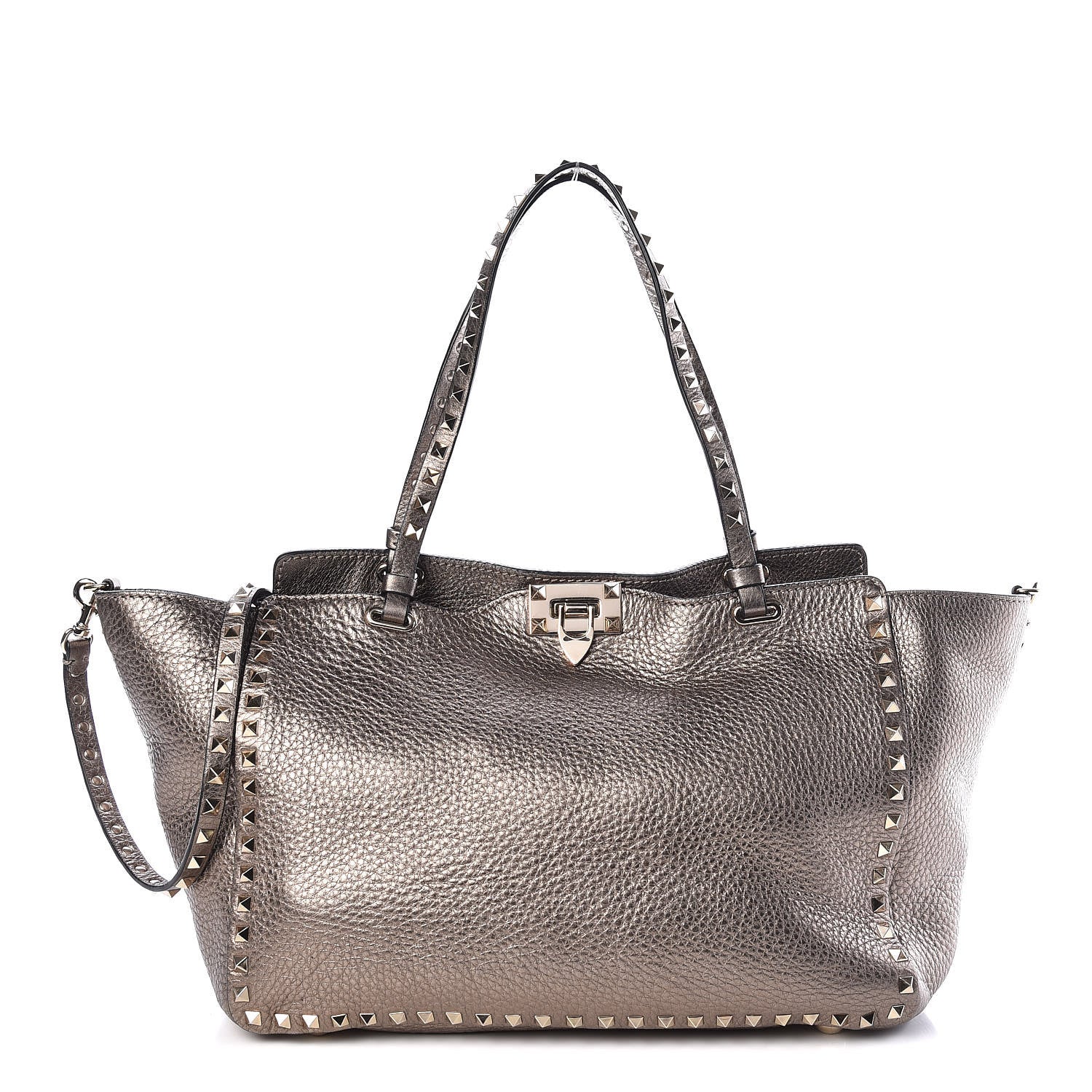 Valentino Garavani Metallic Alce Printed Calfskin Medium Rockstud Tote Sasso 1 of 10