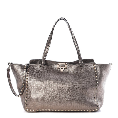 Valentino Garavani Metallic Alce Printed Calfskin Medium Rockstud Tote Sasso 1 of 10