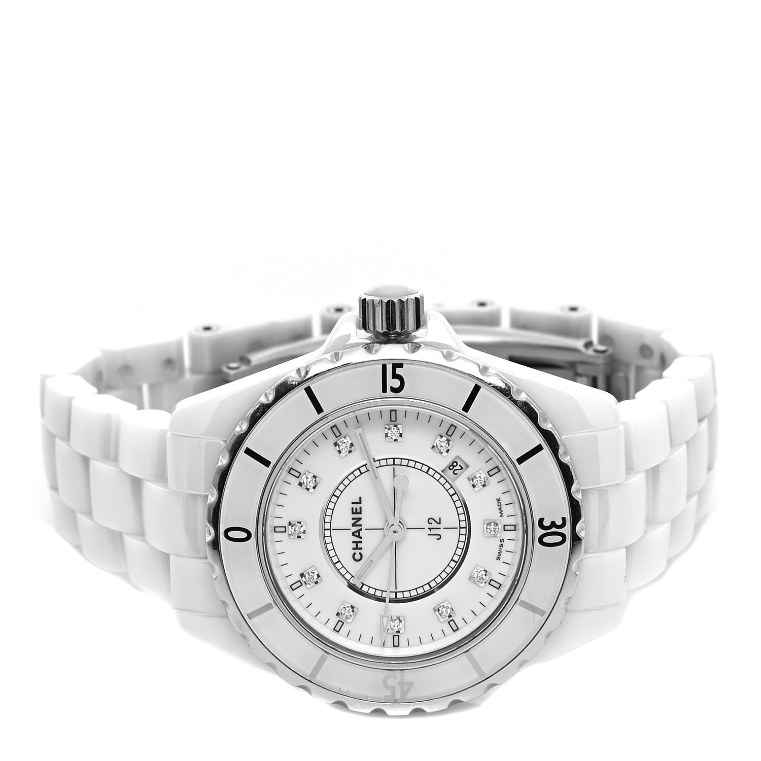 Chanel Stainless Steel Ceramic Diamond 33mm J12 Quartz Watch White 2 of 5