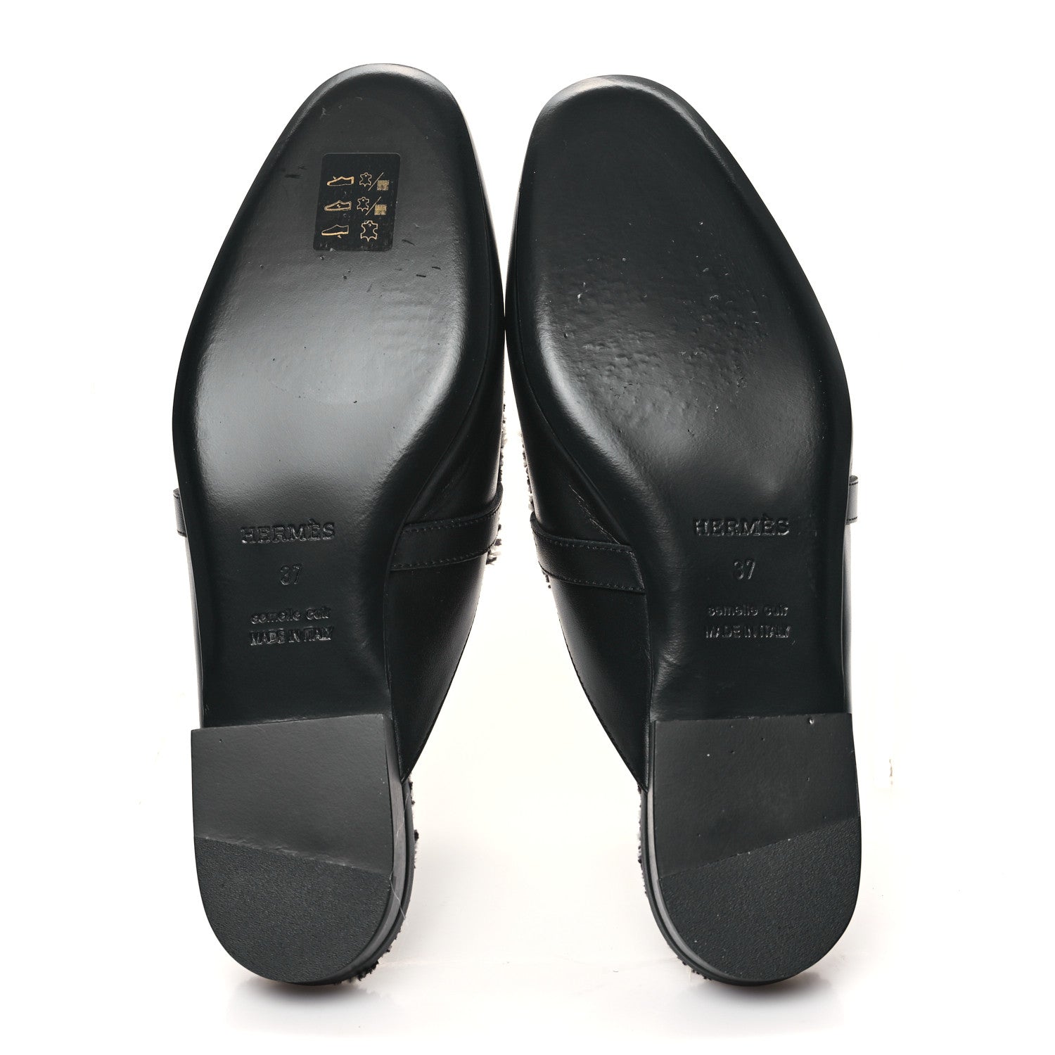 Hermes Toile Calfskin Fringe Womens Oz Mules 36.5 Black Prunoir 5 of 10