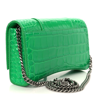 Balenciaga Shiny Calfskin Crocodile Embossed Hourglass Chain Bag Vivid Green 3 of 13