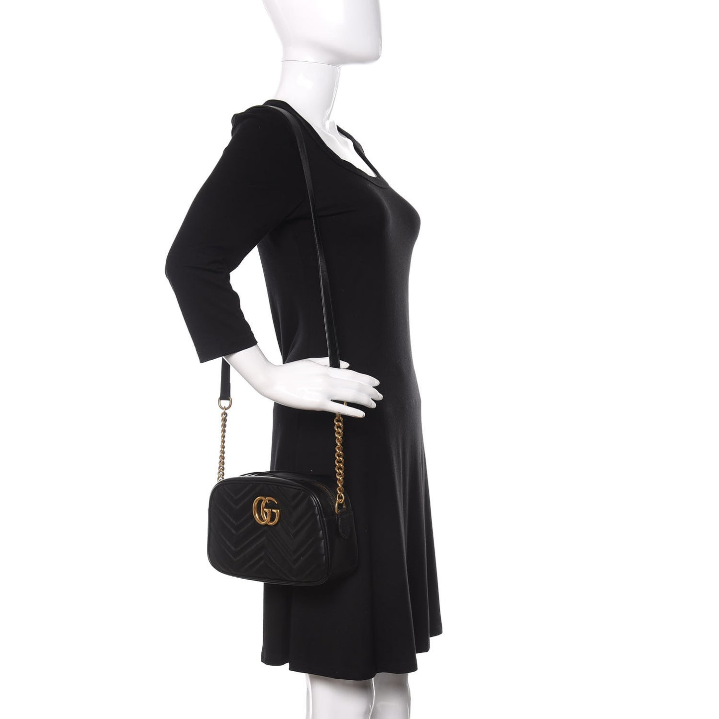 Calfskin Matelasse Small GG Marmont Chain Shoulder Bag Black