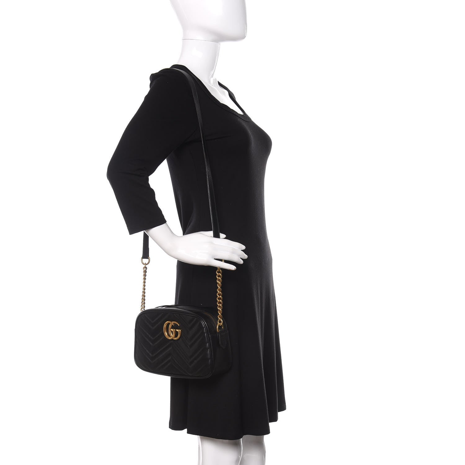 Gucci Calfskin Matelasse Small GG Marmont Chain Shoulder Bag Black 2 of 11