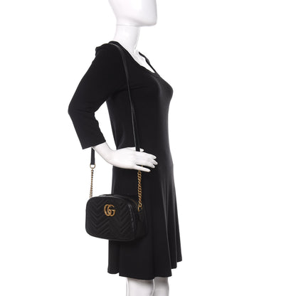Gucci Calfskin Matelasse Small GG Marmont Chain Shoulder Bag Black 2 of 11