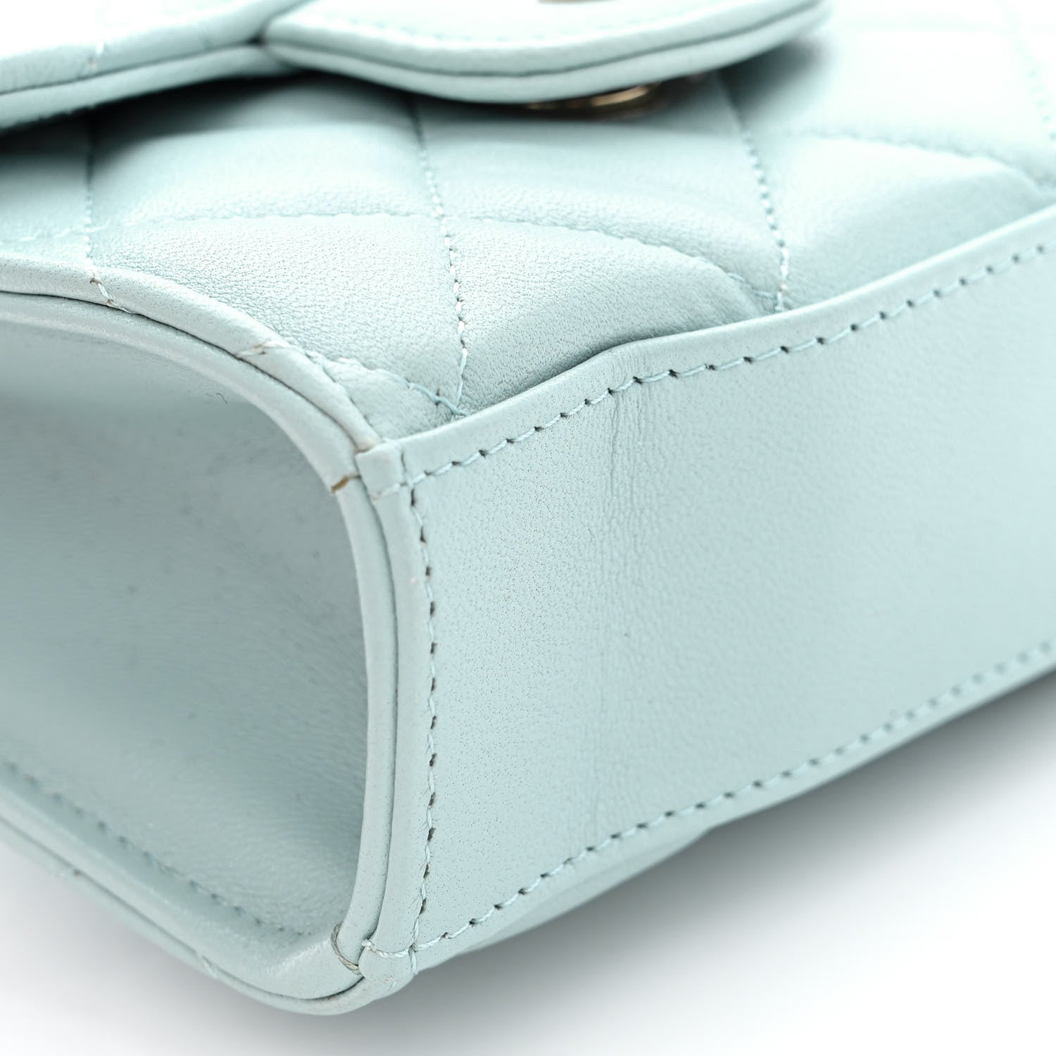 Chanel Lambskin Quilted Top Handle Flap Clutch With Chain Light Blue 11 of 12