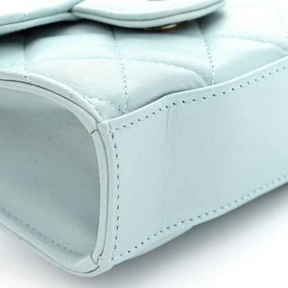 Chanel Lambskin Quilted Top Handle Flap Clutch With Chain Light Blue 11 of 12