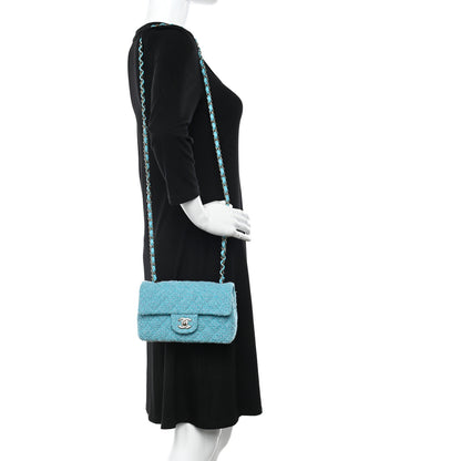 Chanel Wool Tweed Quilted Mini Rectangular Flap Turquoise Light Blue 2 of 11