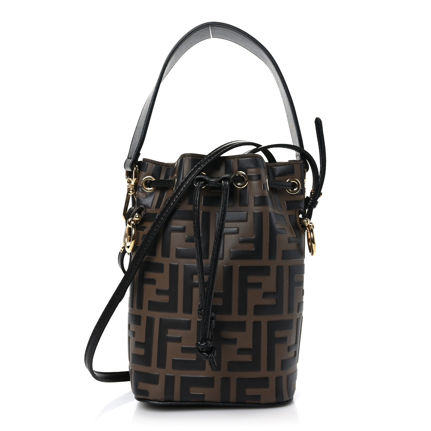 Fendi Vitello Liberty F is Fendi Bi-Color FF 1974 Embossed Mini Mon Tresor Bucket Bag Maya Black 1 of 11