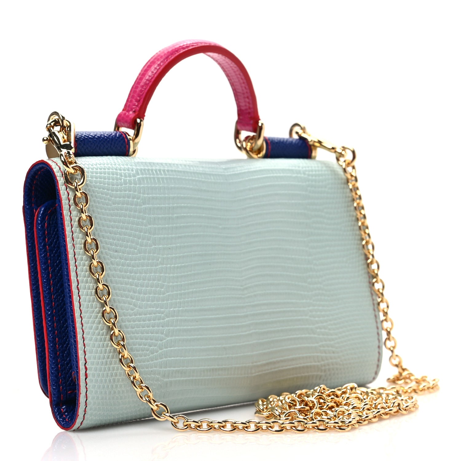 Dolce & Gabbana Dauphine Stampa Iguana Mini Miss Sicily Chain Phone Case Wallet Blue Multicolor 3 of 7