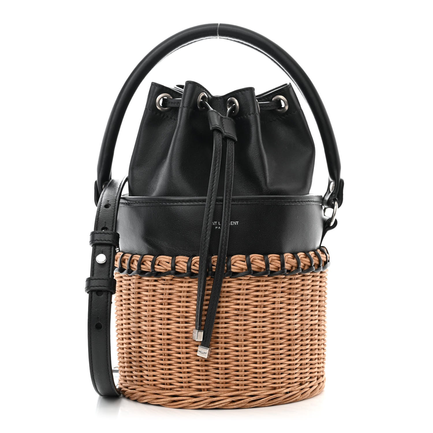 Saint Laurent Calfskin Wicker Small Bahia Bucket Bag Black 1 of 10