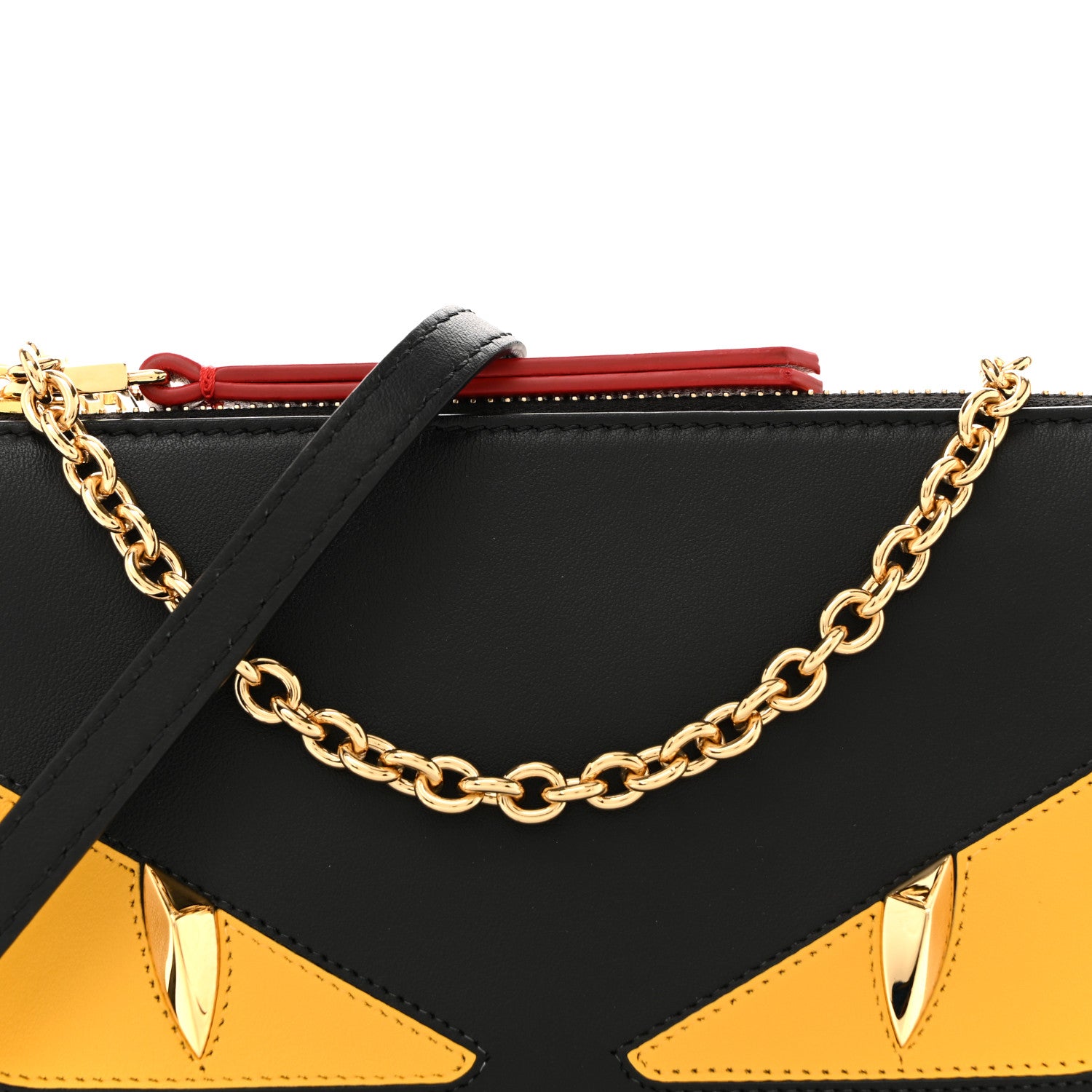 Fendi Vitello Dolce Elite Monster Eyes Bi-Color Baguette Pouch Black Yellow 8 of 14