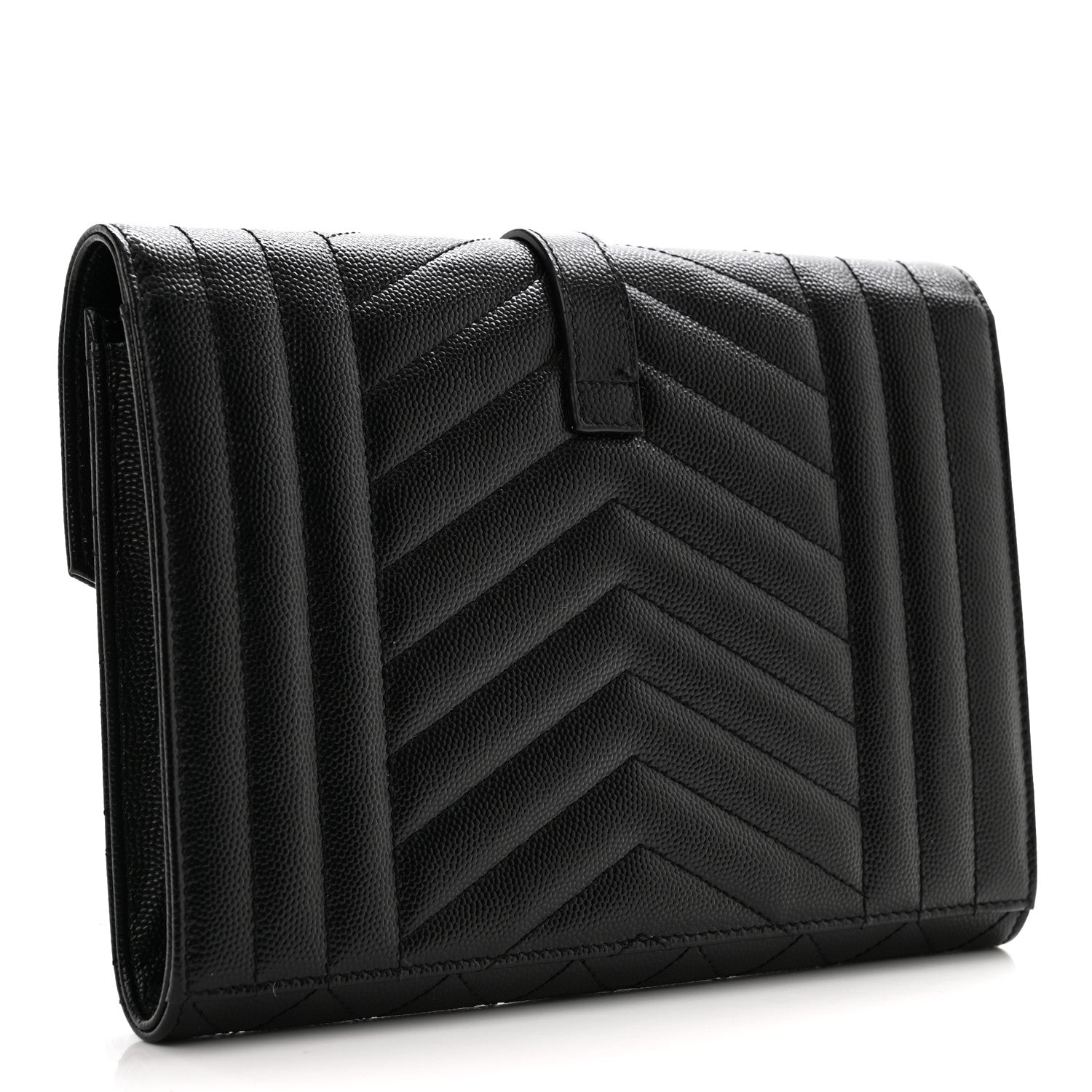 Saint Laurent Grain De Poudre Textured Mixed Matelasse Triquilt Monogram Clutch Black 3 of 12