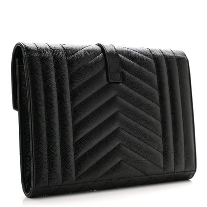 Saint Laurent Grain De Poudre Textured Mixed Matelasse Triquilt Monogram Clutch Black 3 of 12