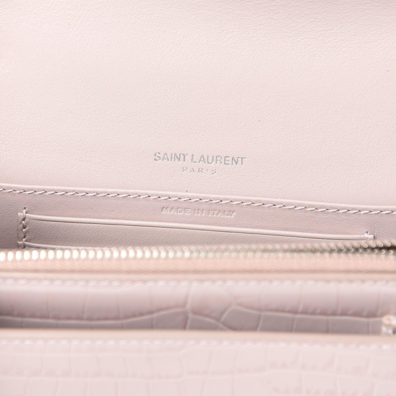 Saint Laurent Calfskin Crocodile Embossed Monogram Sunset Chain Wallet Marble Pink 6 of 12
