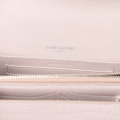 Saint Laurent Calfskin Crocodile Embossed Monogram Sunset Chain Wallet Marble Pink 6 of 12