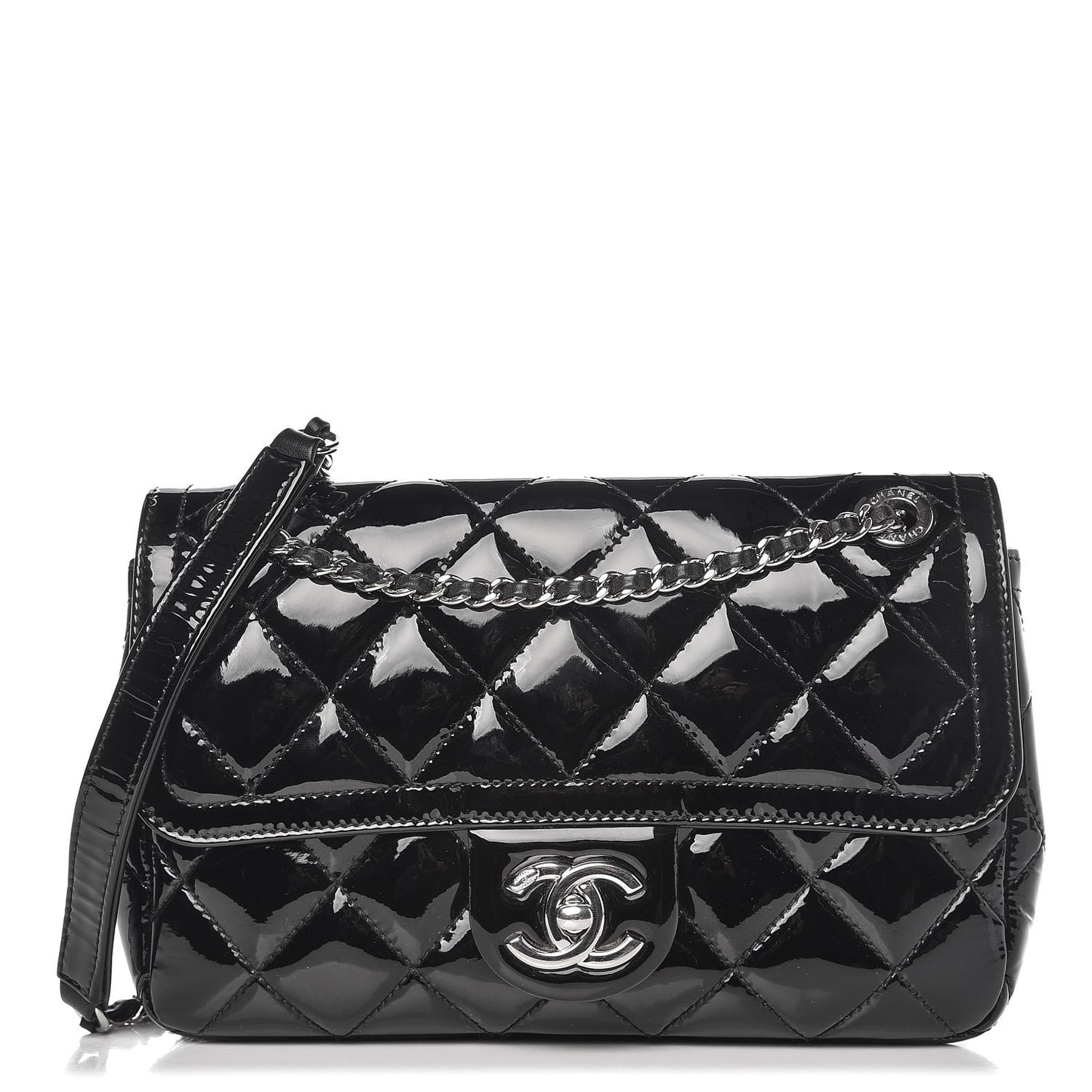 Patent Quilted Small Coco Shine Flap Black
