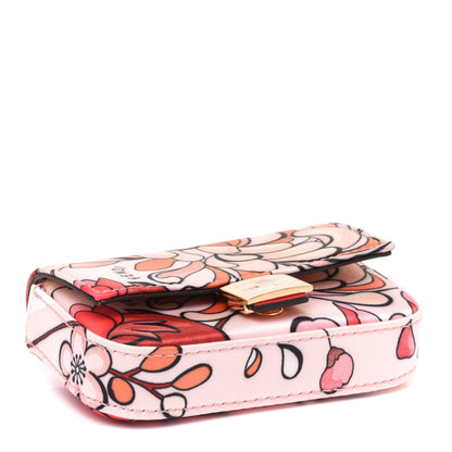 Fendi Stretch Satin Vitello Grace Floral Print Nano Baguette Charm Rose Multicolor Rosso Cardinale 3 of 6