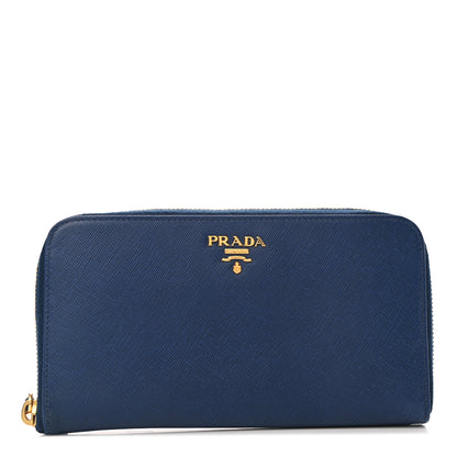 Prada Saffiano Metal Zip Around Wallet Bleuette 1 of 7