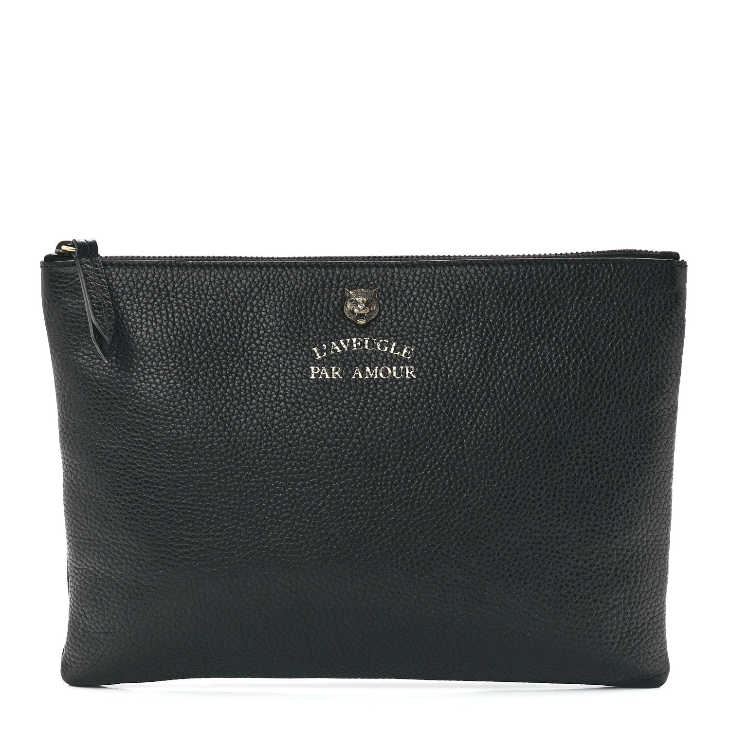 Gucci Pebbled Calfskin Animalier Tiger Zip Pouch Black 1 of 11